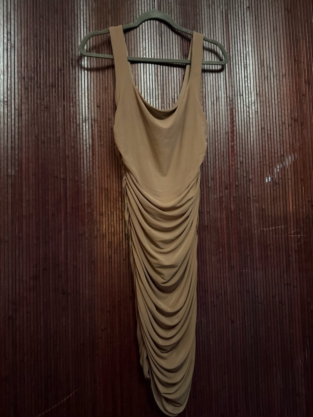 naked wardrobe Tan Ruched Midi Tank Dress